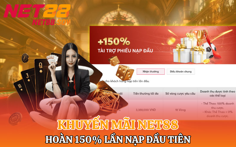 Khuyến mãi Net88 hoàn 150% lần nạp đầu tiên